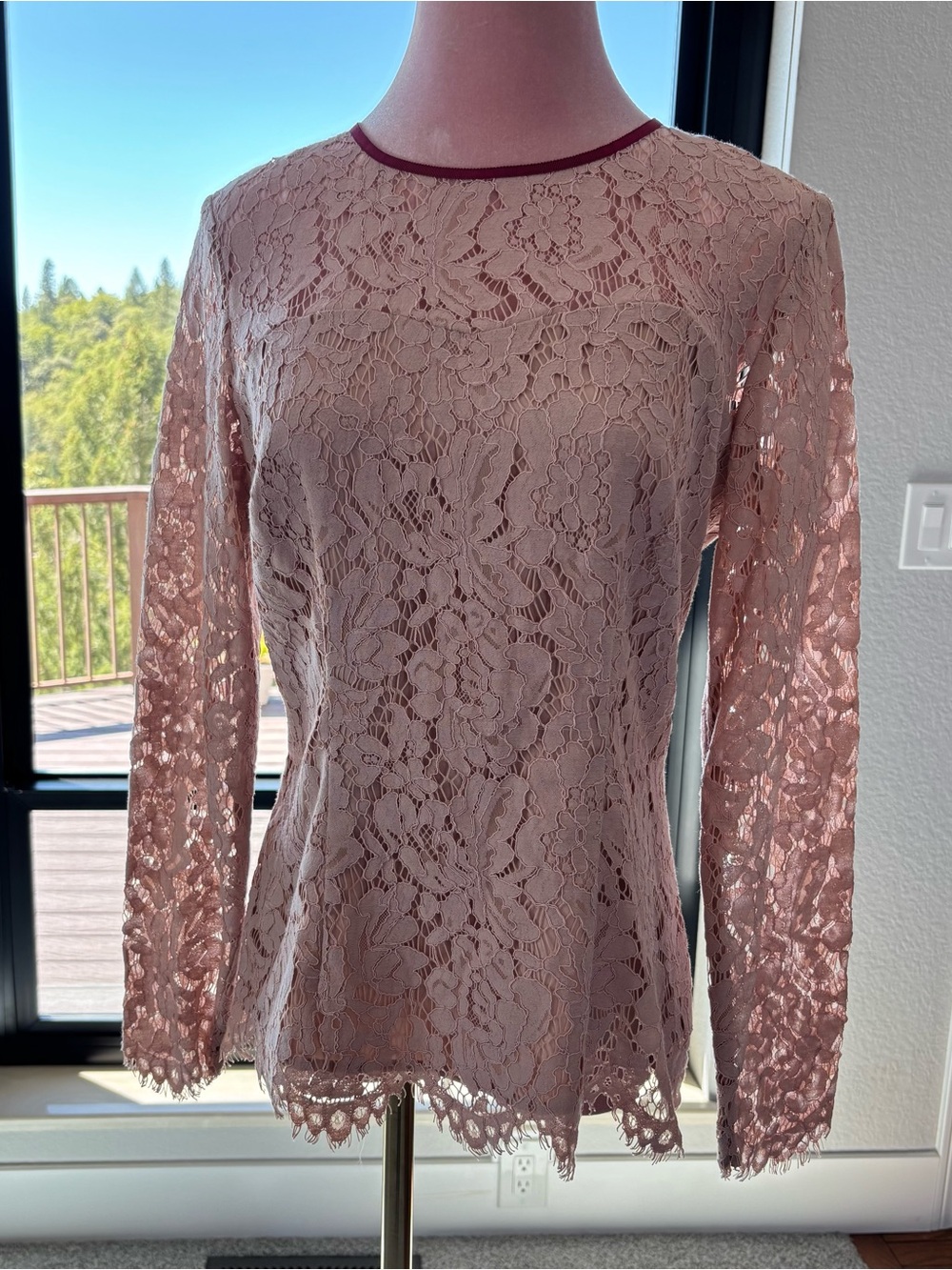 Boden Blush Pink Floral Lace Long Sleeve Top Blouse US 6 UK 10